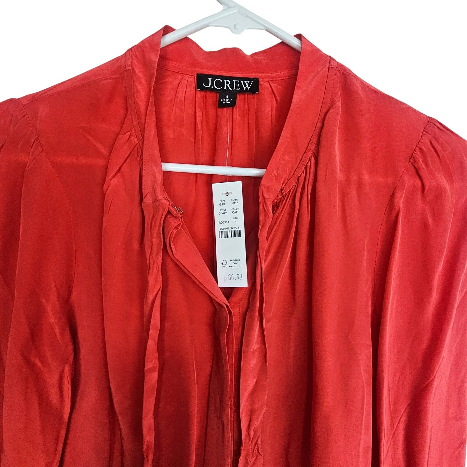 J.Crew J. Crew Womens Shiny Blouse Sz 4 Tie Neck Career Corp Office Size S / US 4 / IT 40 - 2 Thumbnail