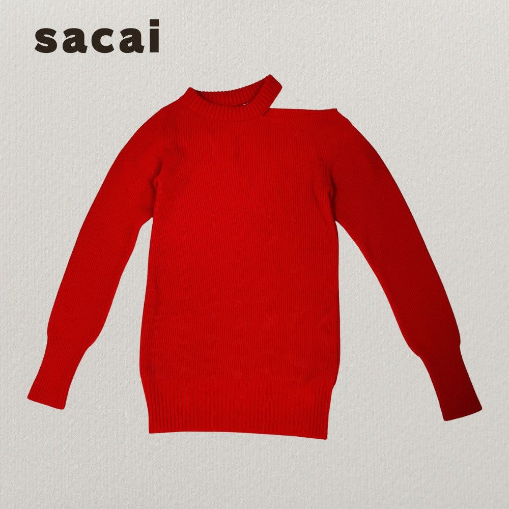 Sacai Sacai Cut-Out Wool Ribbed Knit Pullover Red Size S / US 4 / IT 40 - 1 Thumbnail
