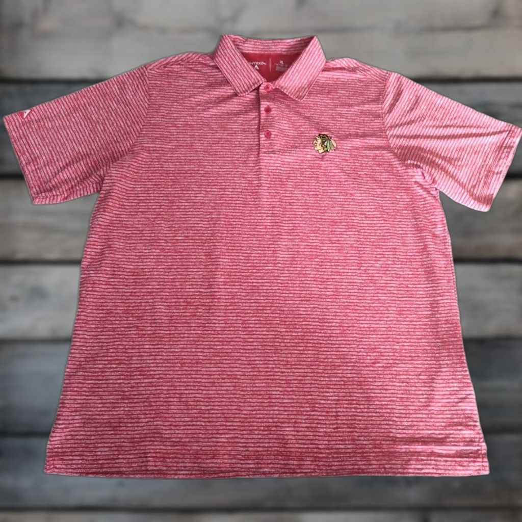 NHL Antigua Chicago Blackhawks NHL Polo Shirt XL Red Striped Mens Polo Shirt Golf Shirt Easy Care New Title Size US XL / EU 56 / 4 - 1 Thumbnail