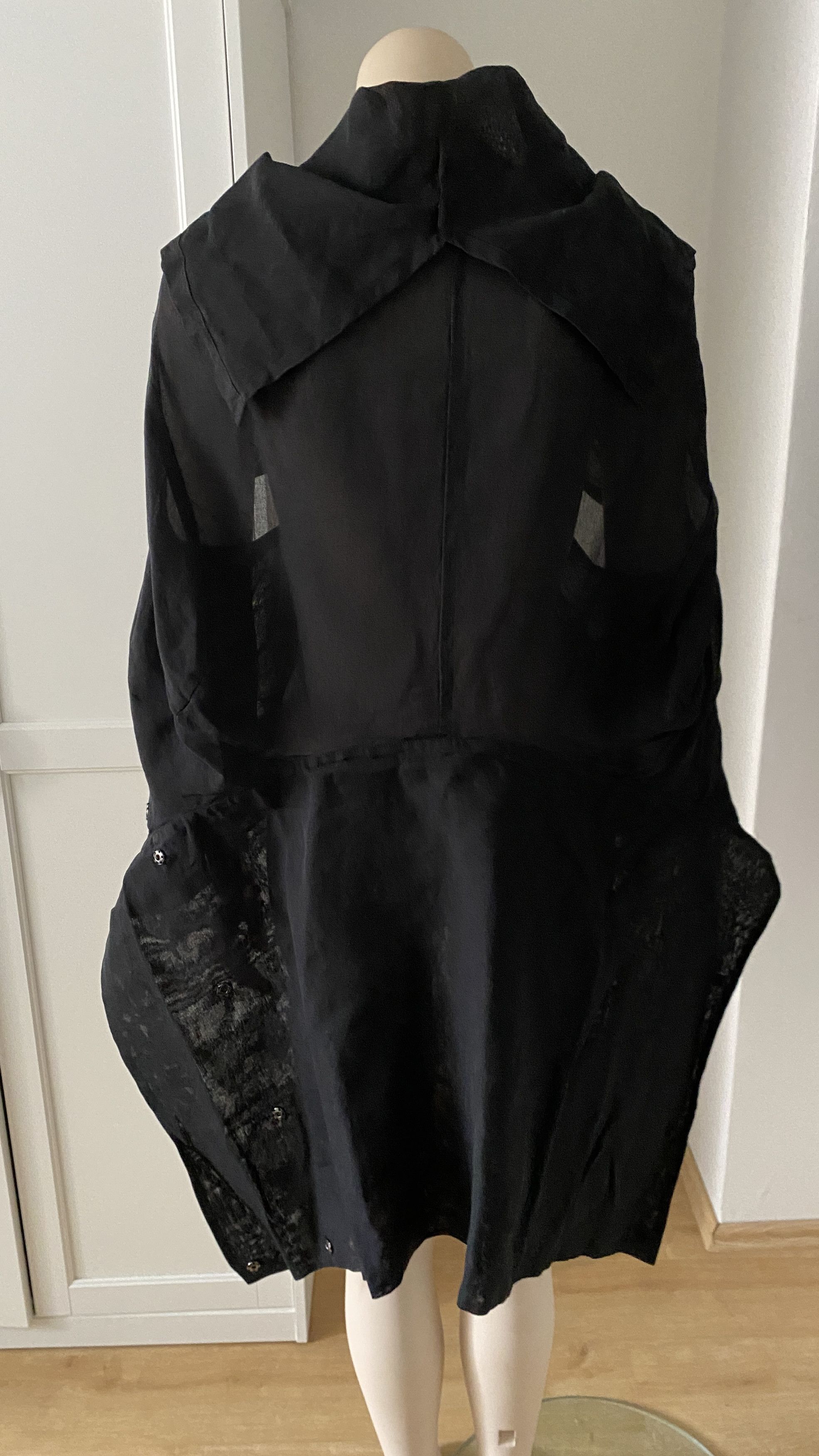 image of Nude Masahiko Maruyama Japanese Paper Poncho Overcoat Artisan Top in Black, Men's (Size Medium)