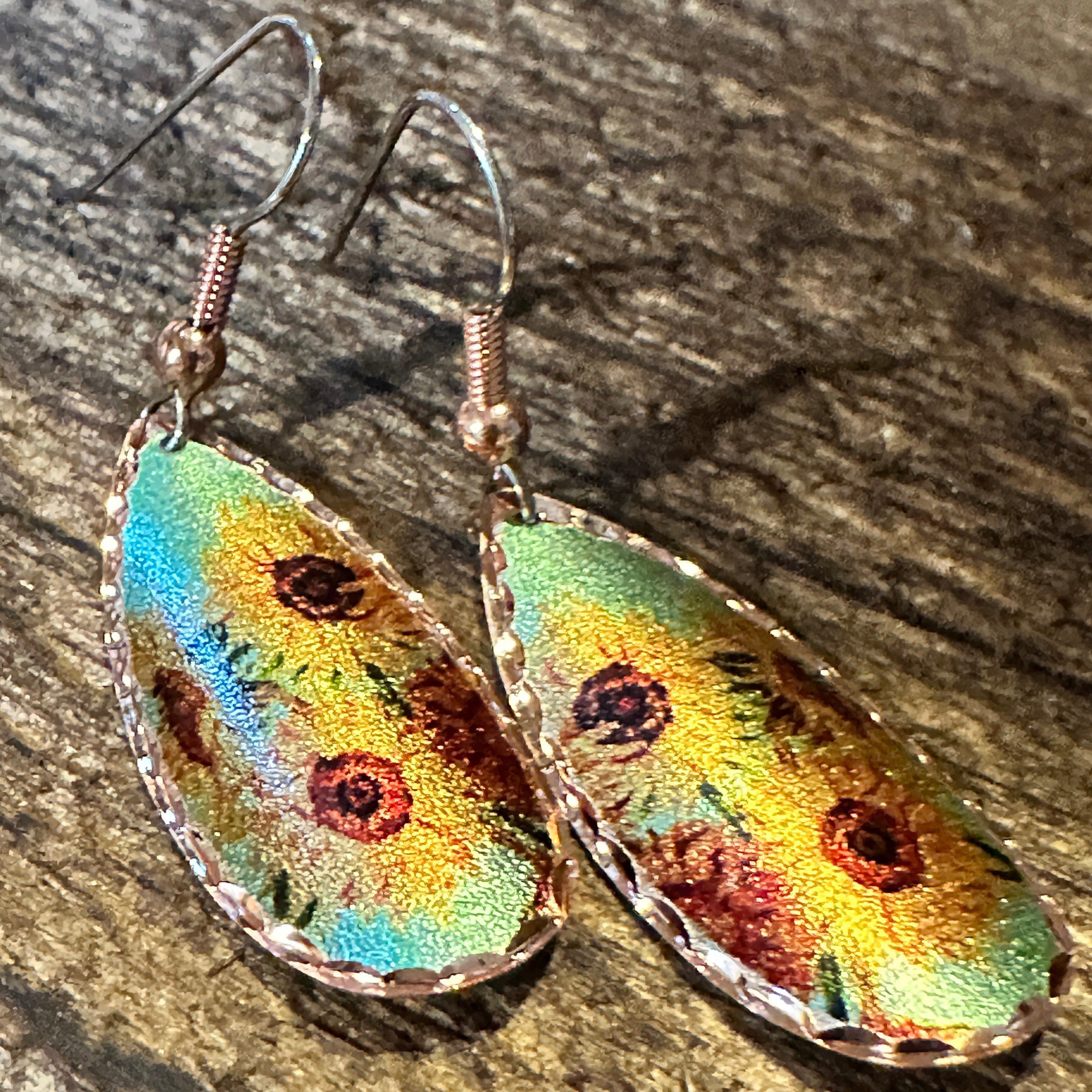 Other Handmade Boho Copper Earrings, Diamond Cut Van Gogh Sunflowe Size ONE SIZE - 6 Thumbnail