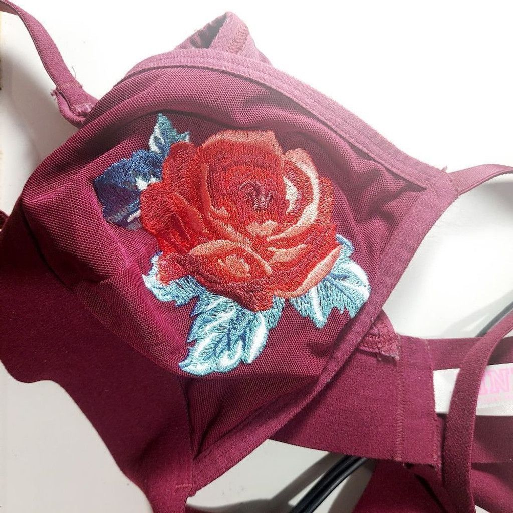 Pink Victoria's Secret PINK lace triangle bralette with roses S Size ONE SIZE - 4 Thumbnail