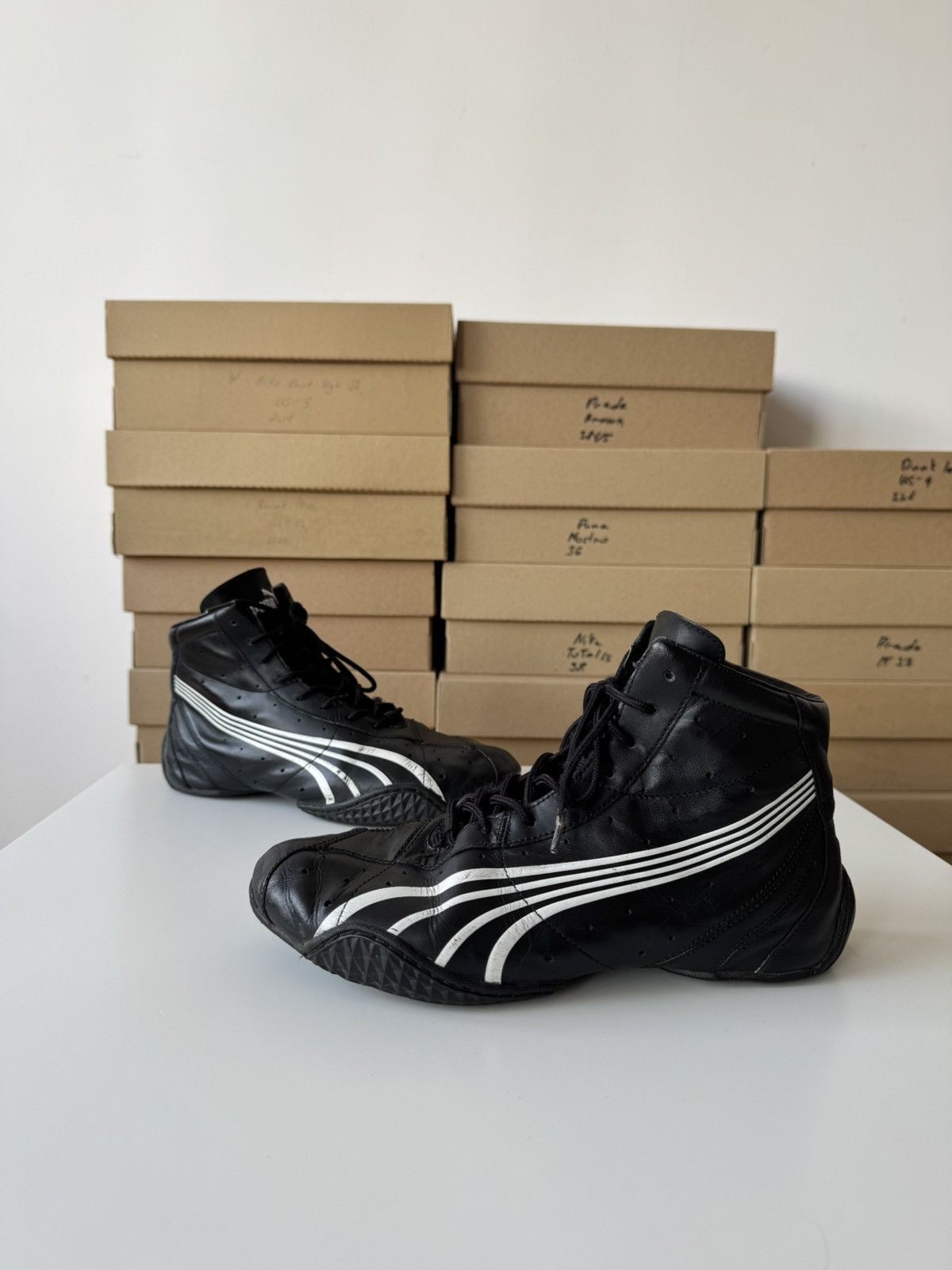 Japanese Brand × Puma × Vintage Vintage Puma Asana Black Leather Hi Top Sneakers Y2K Size US 8.5 / IT 38.5 - 1 Thumbnail