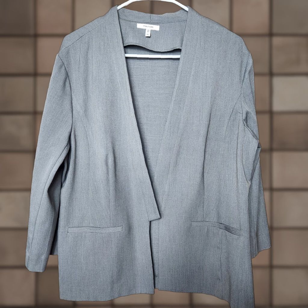 Vintage Maurices Womens Blazer Short Gray Open Front XL Medium | City Office Classic Size 40" / US 18 - 1 Thumbnail