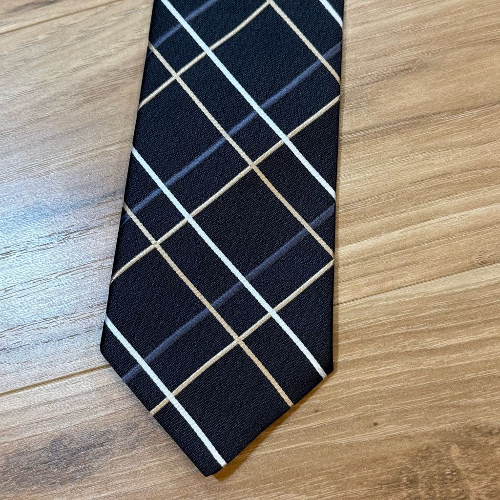 Tommy Hilfiger Tommy Hilfiger Black Silk Windowpane Tie USA 3.75” Classic Size 26 - 1 Thumbnail