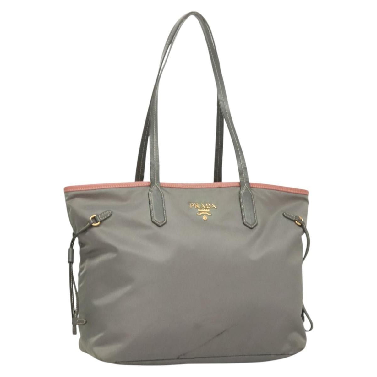 PRADA Tote Bag Nylon Gray Gold