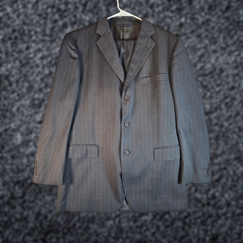 Brooks Brothers Brooks Brothers Signature Pin Striped Wool Suit Mens 42 Long Coat 36Wx32L Grey Tan Striped - Regular Fit, 2 Piece, Classic USA Mens Suit Size 42R - 1 Thumbnail
