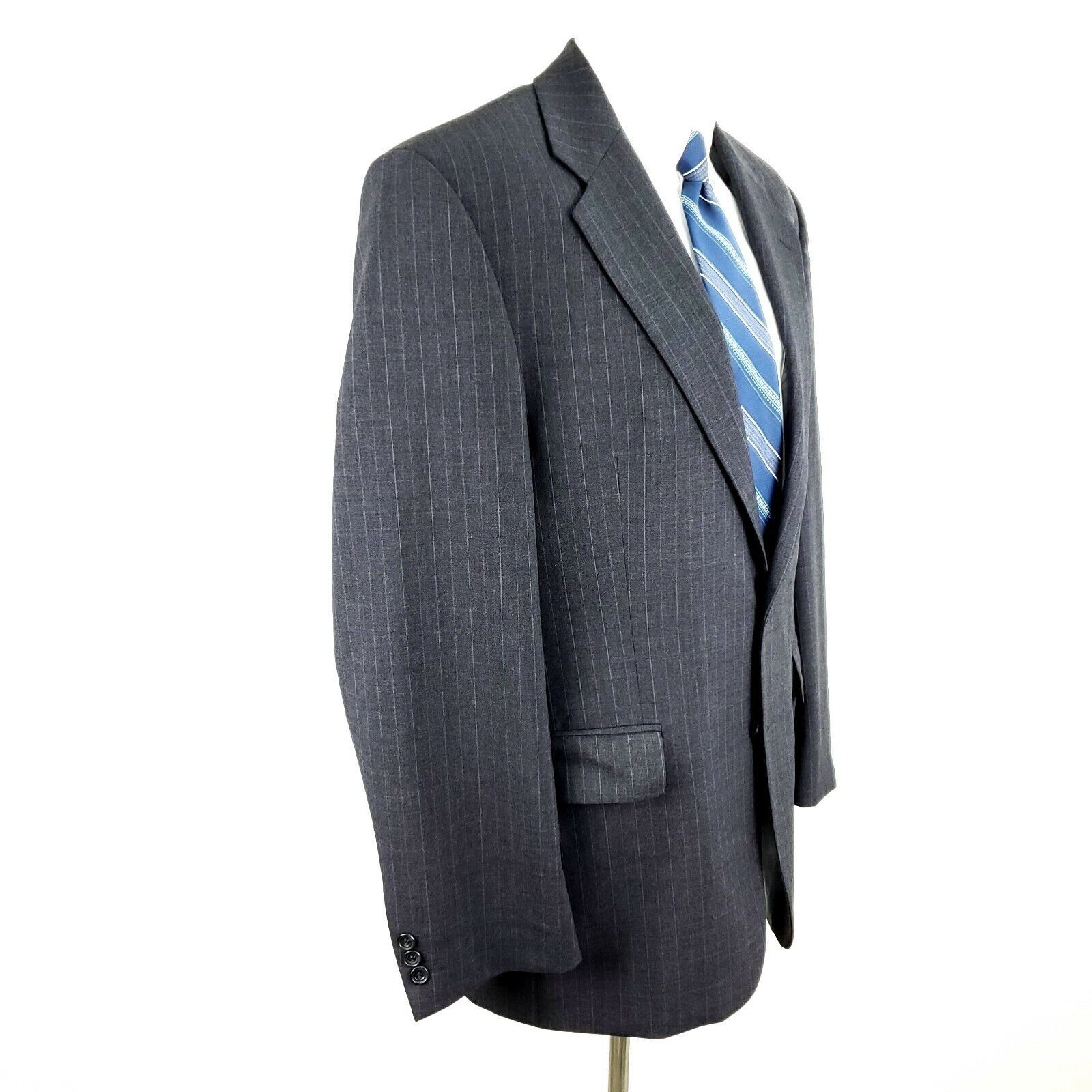 Savile Row Alexandre London Savile Row 40R 2 Button Stripe Gray Wool Su Size 40R - 7 Thumbnail