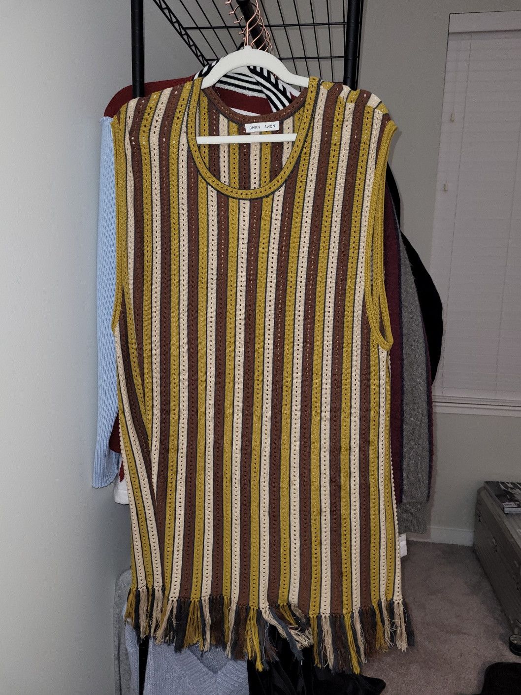 image of Cmmn Swdn Fringed Striped Vest in Brown/Yellow, Men's (Size Medium)