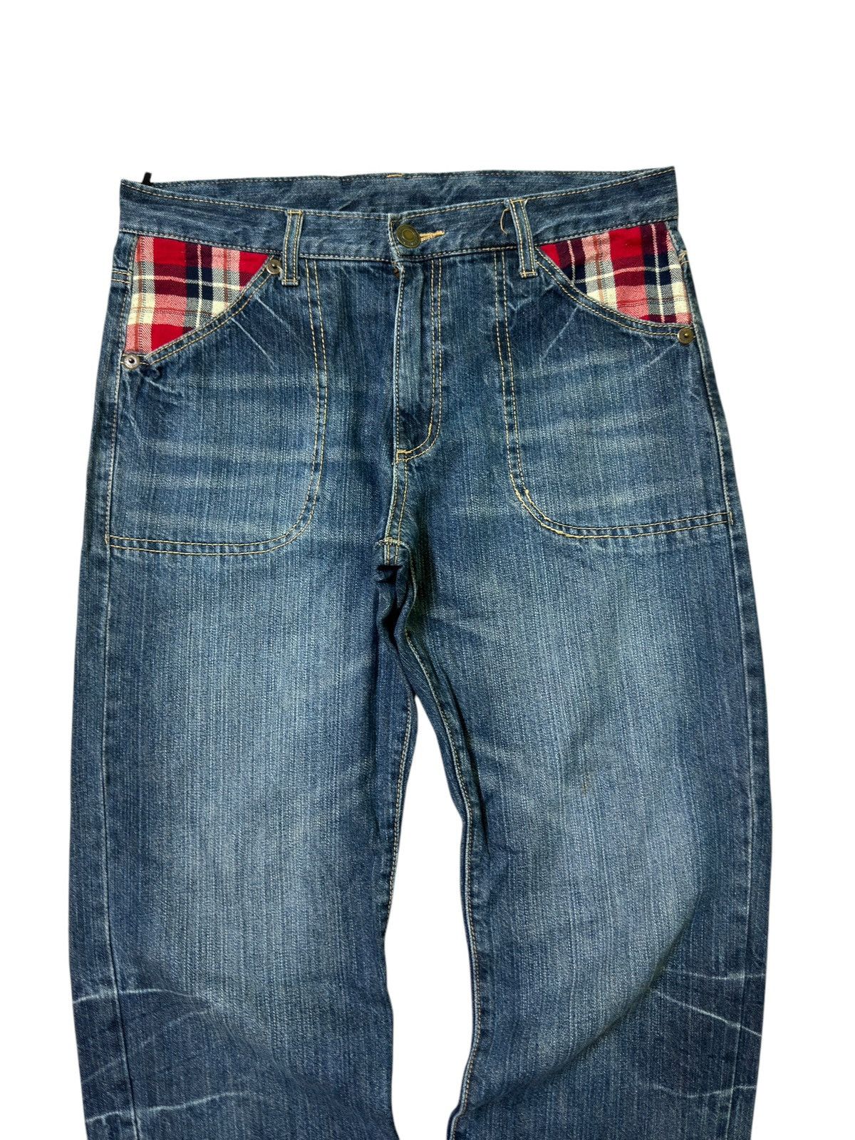 Hysteric Glamour Acid Wash Plaid Tartans Junya Watanabe Style Denim Jeans Size US 32 / EU 48 - 3 Thumbnail
