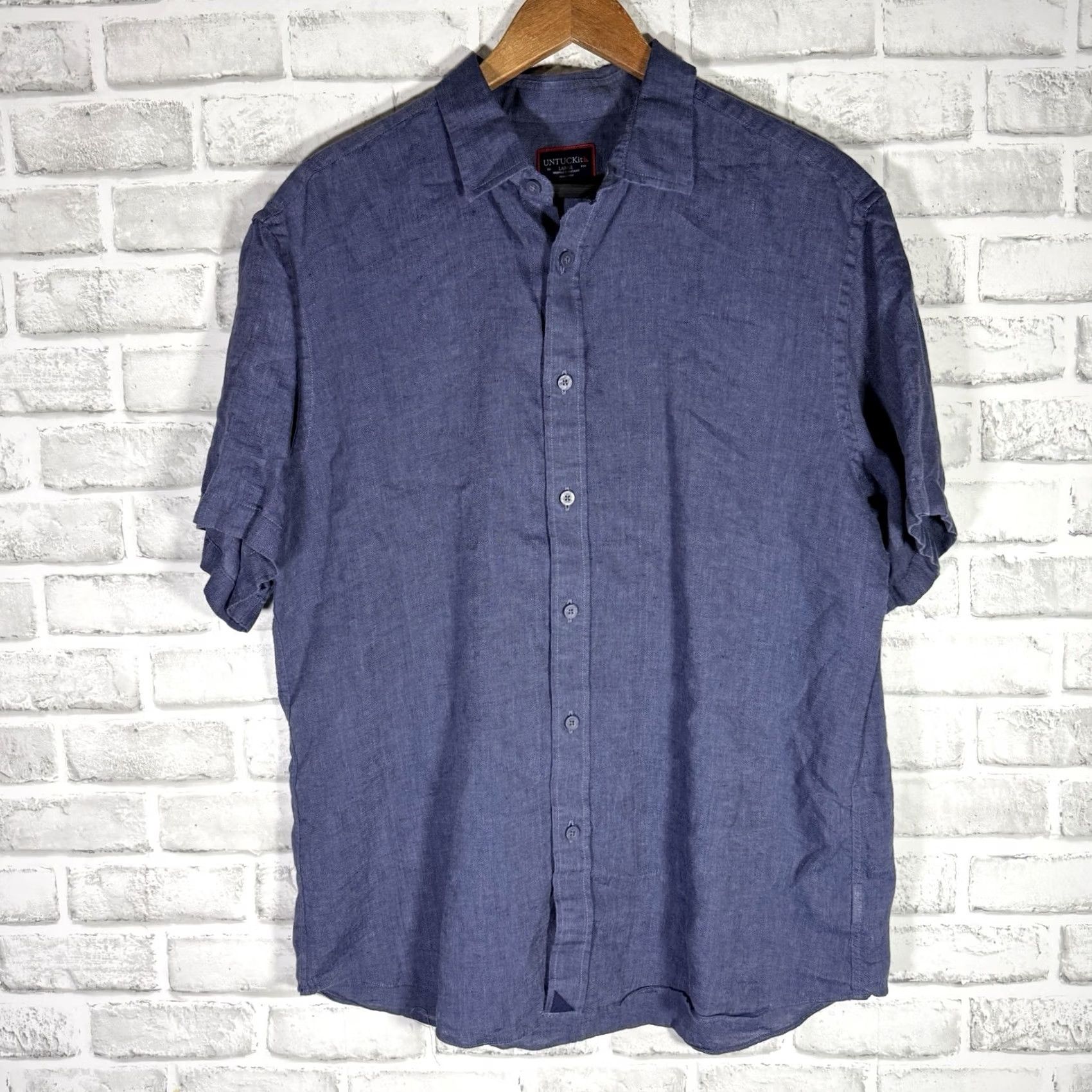 UNTUCKit UNTUCKit Shirt Mens Size L Blue 100% Linen Short Sleeve Button-Down Shirt Size US L / EU 52-54 / 3 - 2 Thumbnail