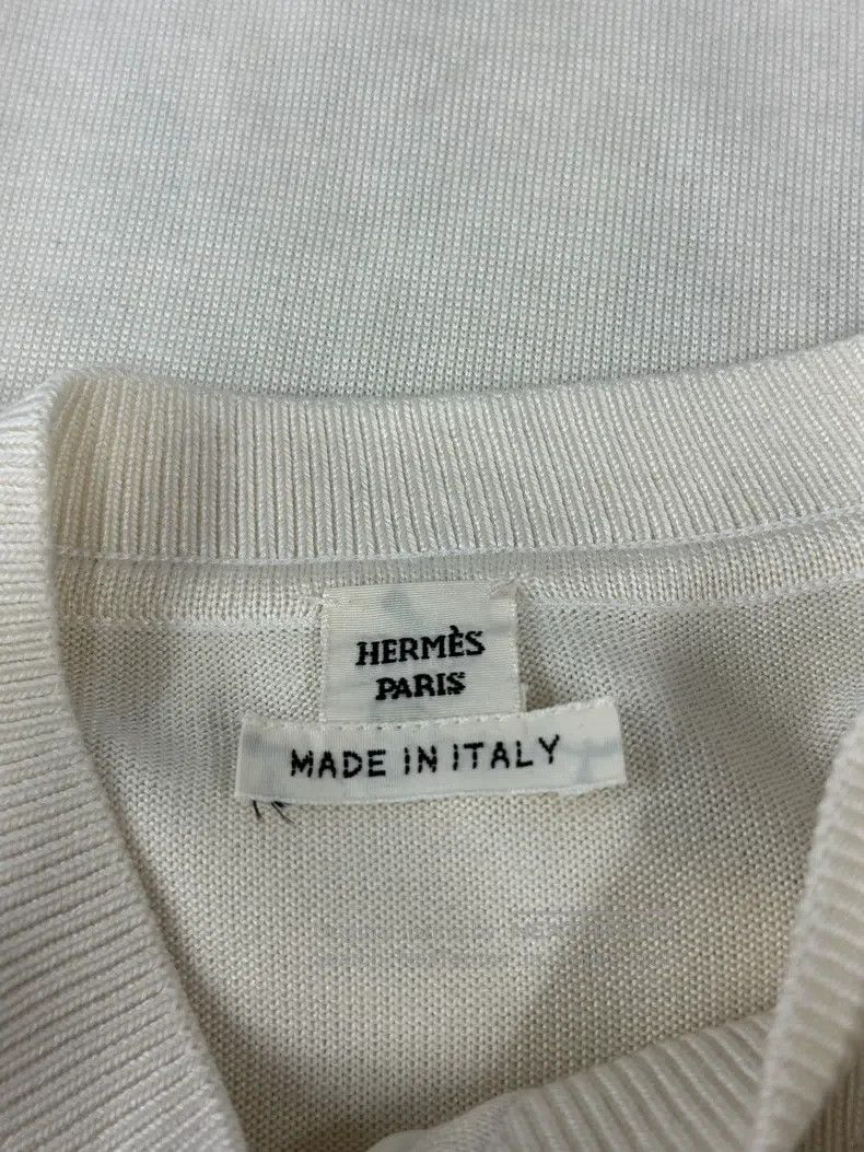 Hermes Hermes White Printed Silk Blouse Size XXS / US 00 / IT 34 - 4 Thumbnail