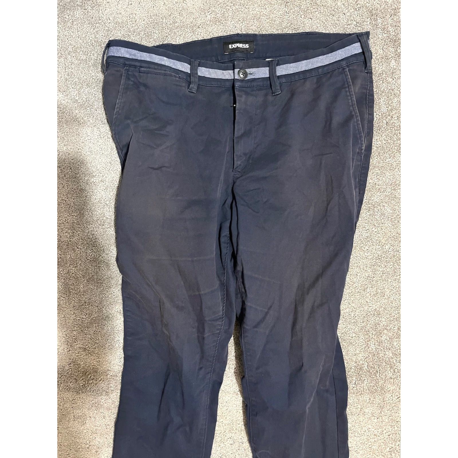 Express Express Comfort Skinny Chino Pants Men's 34x30 Navy Blue Flat Front Size US 34 / EU 50 - 2 Thumbnail