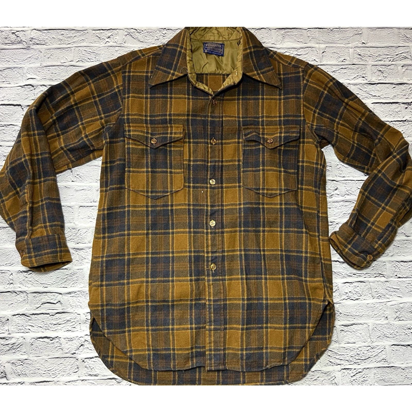 Pendleton VINTAGE Pendleton Shirt Men 15 1/2 Brown Plaid Wool Flannel Button-Up Long Sleeve Casual Workwear 21" Pockets Mens Size US M / EU 48-50 / 2 - 2 Thumbnail