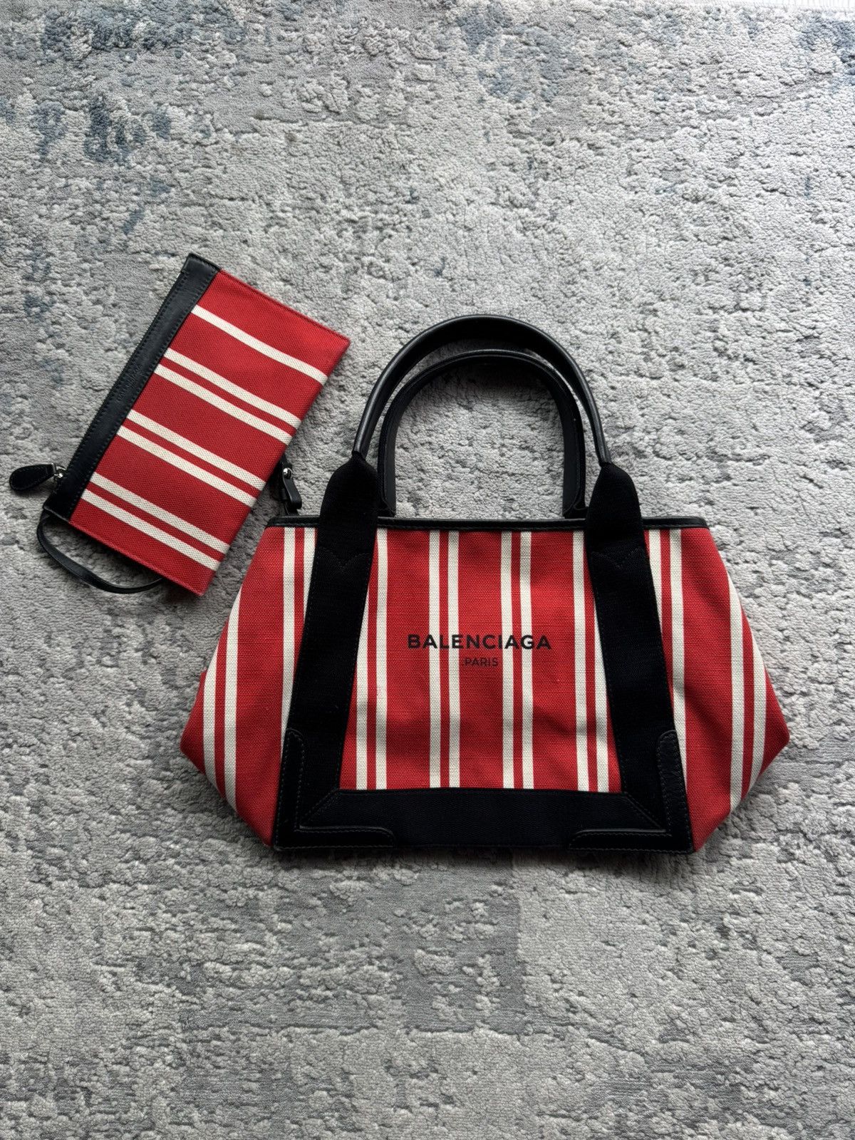 Balenciaga Balenciaga Navy Cabas Striped Tote Bag Size ONE SIZE - 2 Thumbnail