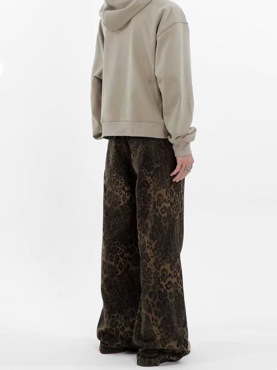 Jean Vintage High Street Hip Hop Leopard Print Wide Leg Jeans Size US 33 - 4 Thumbnail