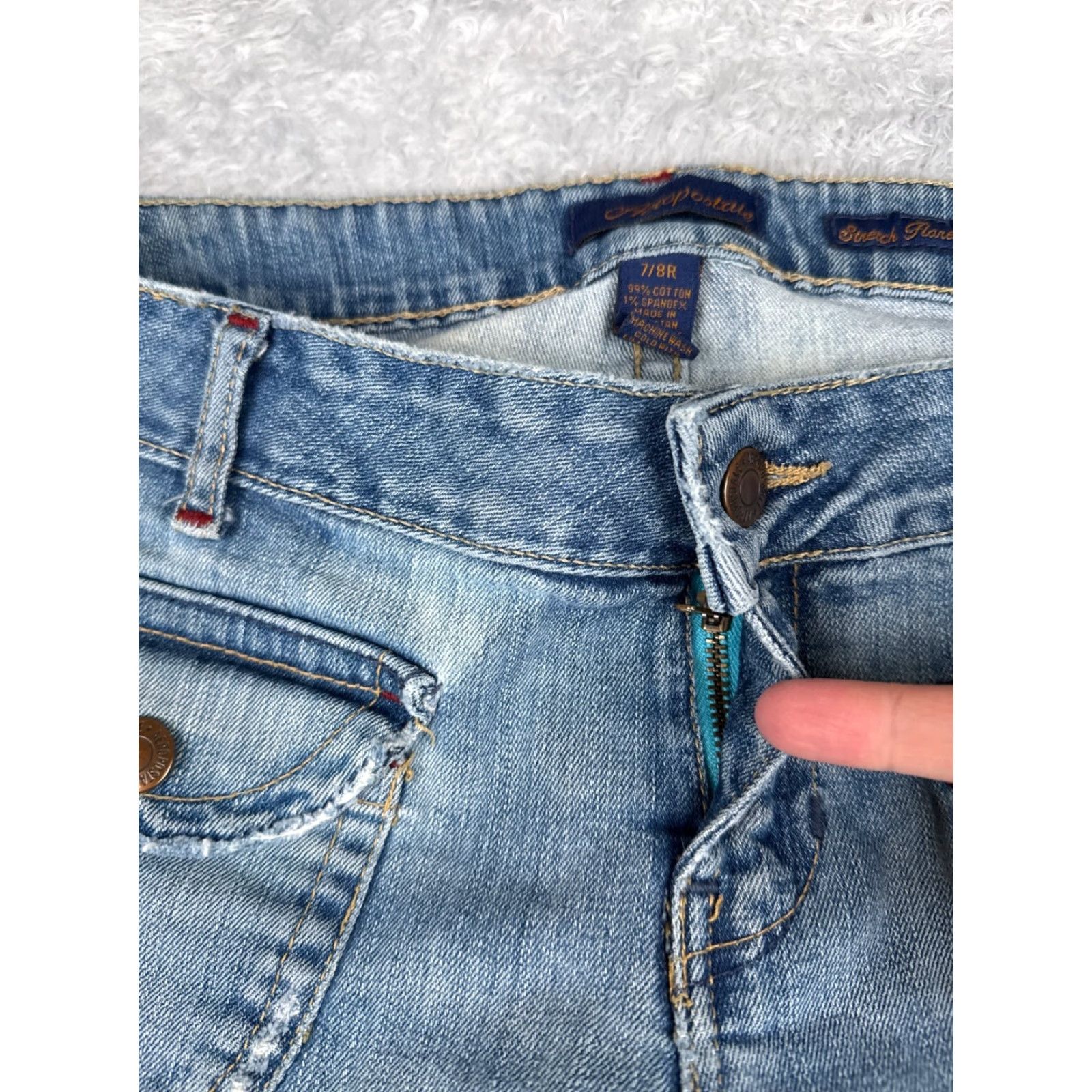 Vintage Aeropostale Jeans 7 Juniors Blue Denim Flared Distressed Cotton Blend Low 32x30 Size 28" / US 6 / IT 42 - 5 Thumbnail