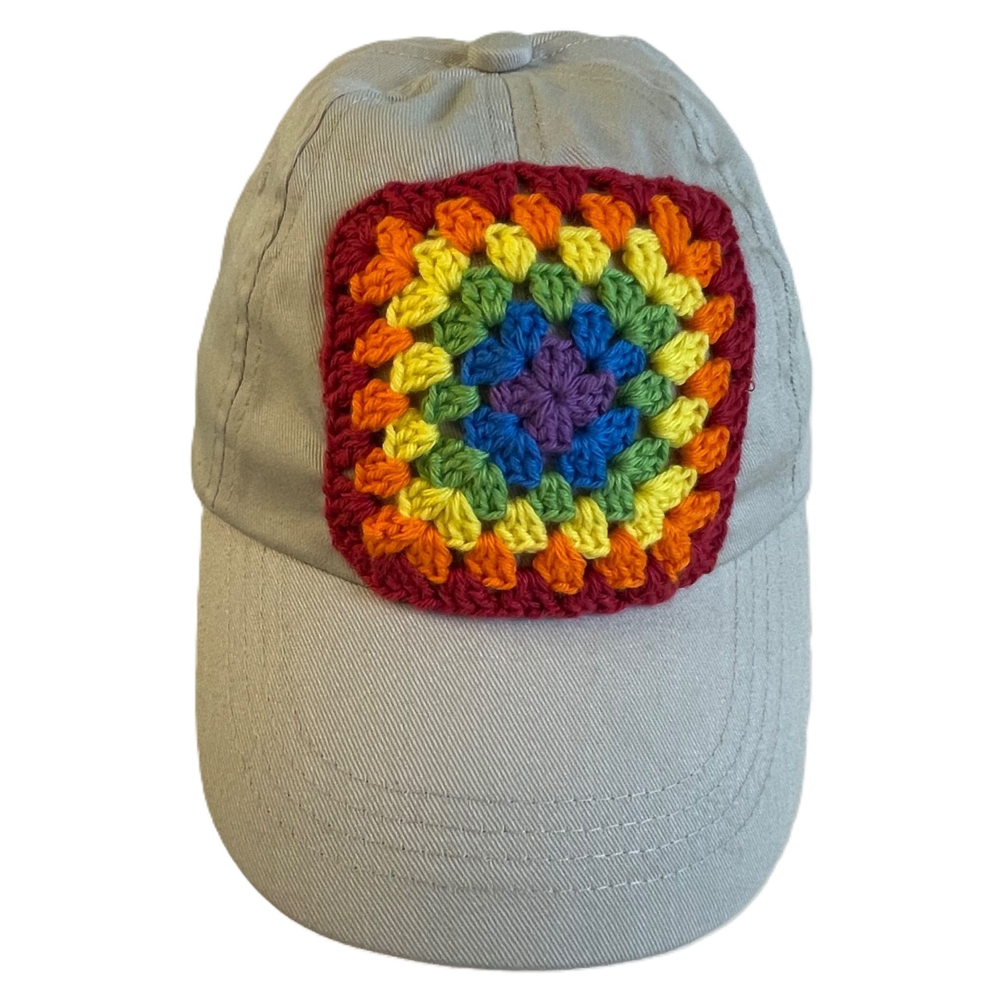 Handmade Granny Square Trucker Style Hat Cap Low Profile Beige w/ Rai Size ONE SIZE - 1 Thumbnail