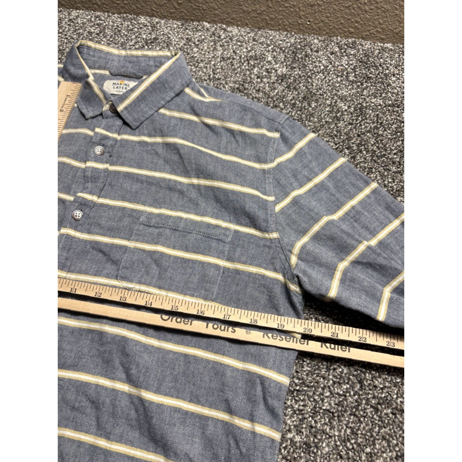 Marine Layer Marine Layer Shirt Mens M Blue Yellow Stripe Button-Up Short Sleeve Cotton Spun? Size US M / EU 48-50 / 2 - 6 Thumbnail