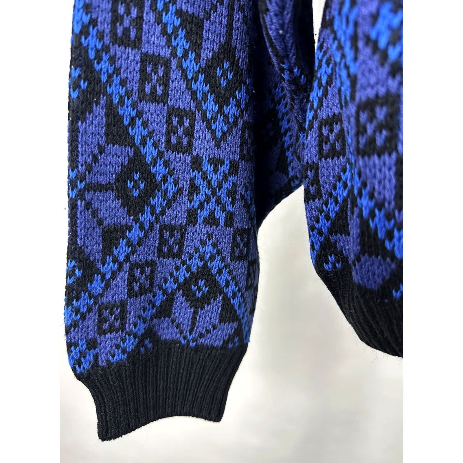 Vintage VINTAGE 80s Fairisle Ski Sweater L Blue Black Knit Retro Mens Size US L / EU 52-54 / 3 - 5 Thumbnail