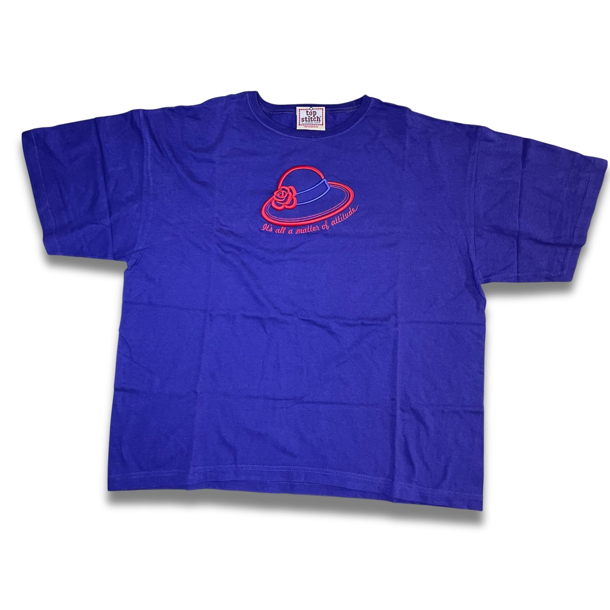 Other Vintage Red Hat Club T-Shirt Womans Top Stitch Blue Short Sl Size M / US 6-8 / IT 42-44 - 2 Thumbnail