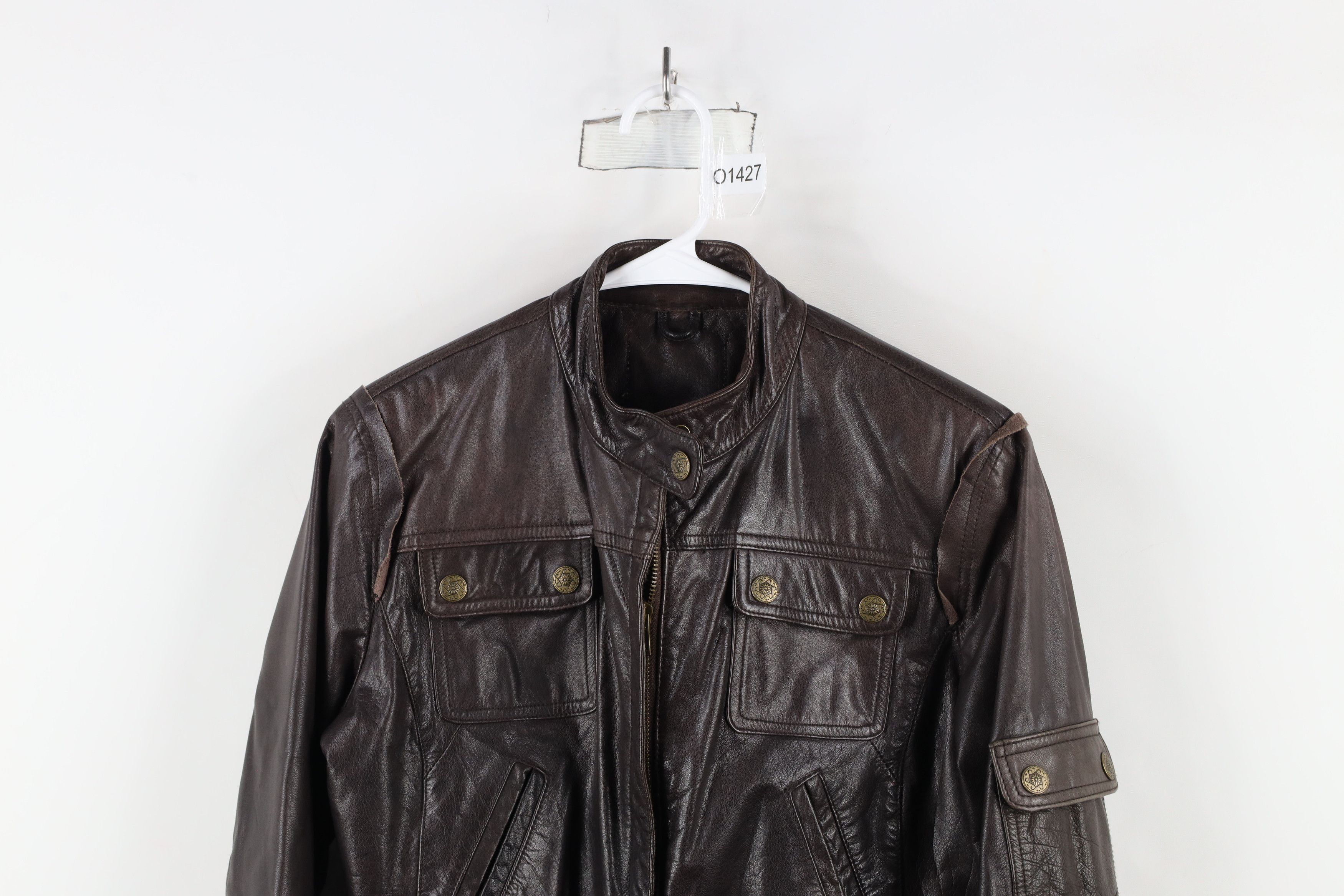 90s vintage short leather jacket （ S ） Vintage 1990's Short Black Leather Zippered Jacket With Belt