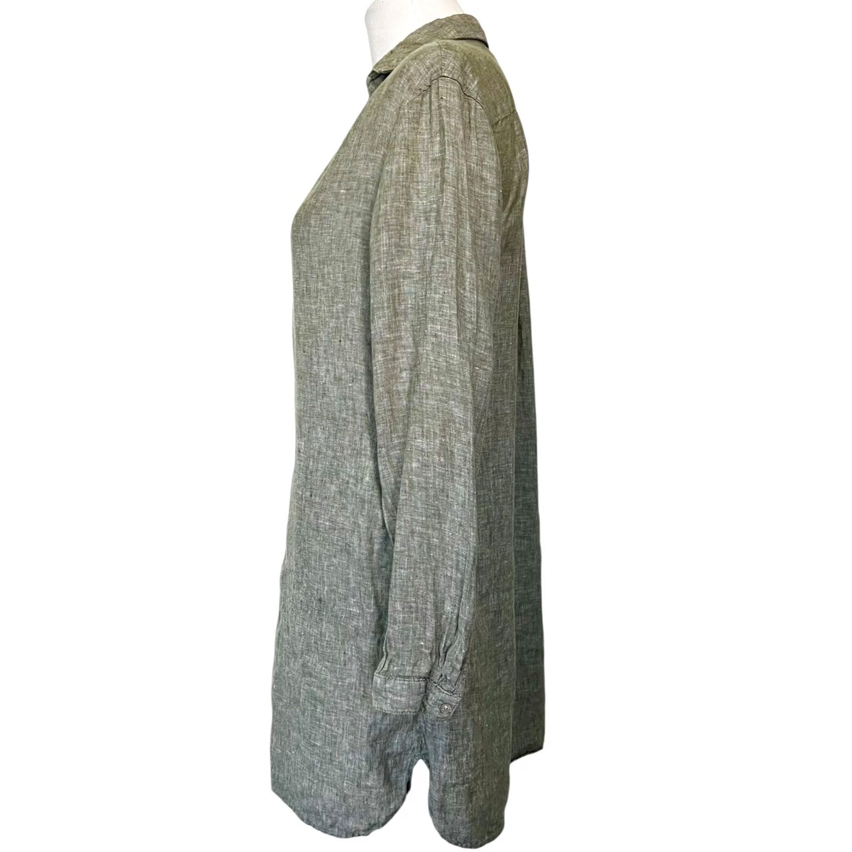 Vintage Artisan NY Linen Shirt Dress Tunic Green V-Neck Long Sleeve Pockets Women’s Sz M Size M / US 6-8 / IT 42-44 - 4 Thumbnail