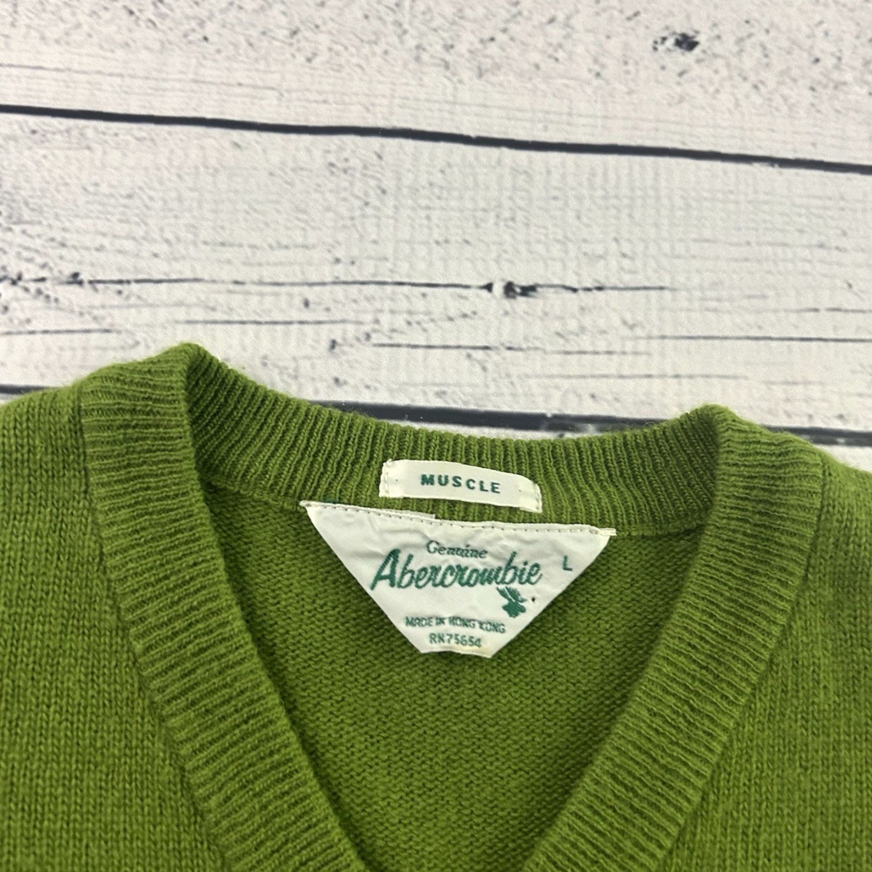 Abercrombie & Fitch VINTAGE Abercrombie & Fitch Pullover Sweater Shirt Men L Green Wool Knit V-Neck Size US L / EU 52-54 / 3 - 2 Thumbnail