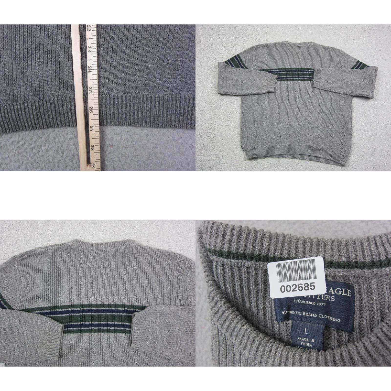 American Eagle Outfitters VINTAGE American Eagle Outfitters Sweater Mens L Gray Striped Knit Cotton Ramie Crew Neck Pullover All Seasons Casual Top Shirt Size US L / EU 52-54 / 3 - 8 Thumbnail