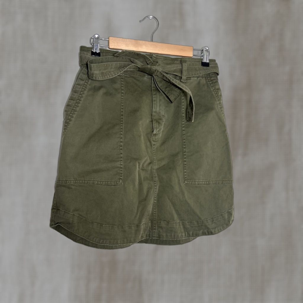 Gap Gap Skirt Women 6 Hi Rise Utility Olive Belted Cotton Elastane Zip Knee Length Skater Mens??? Size 28" / US 6 / IT 42 - 1 Thumbnail