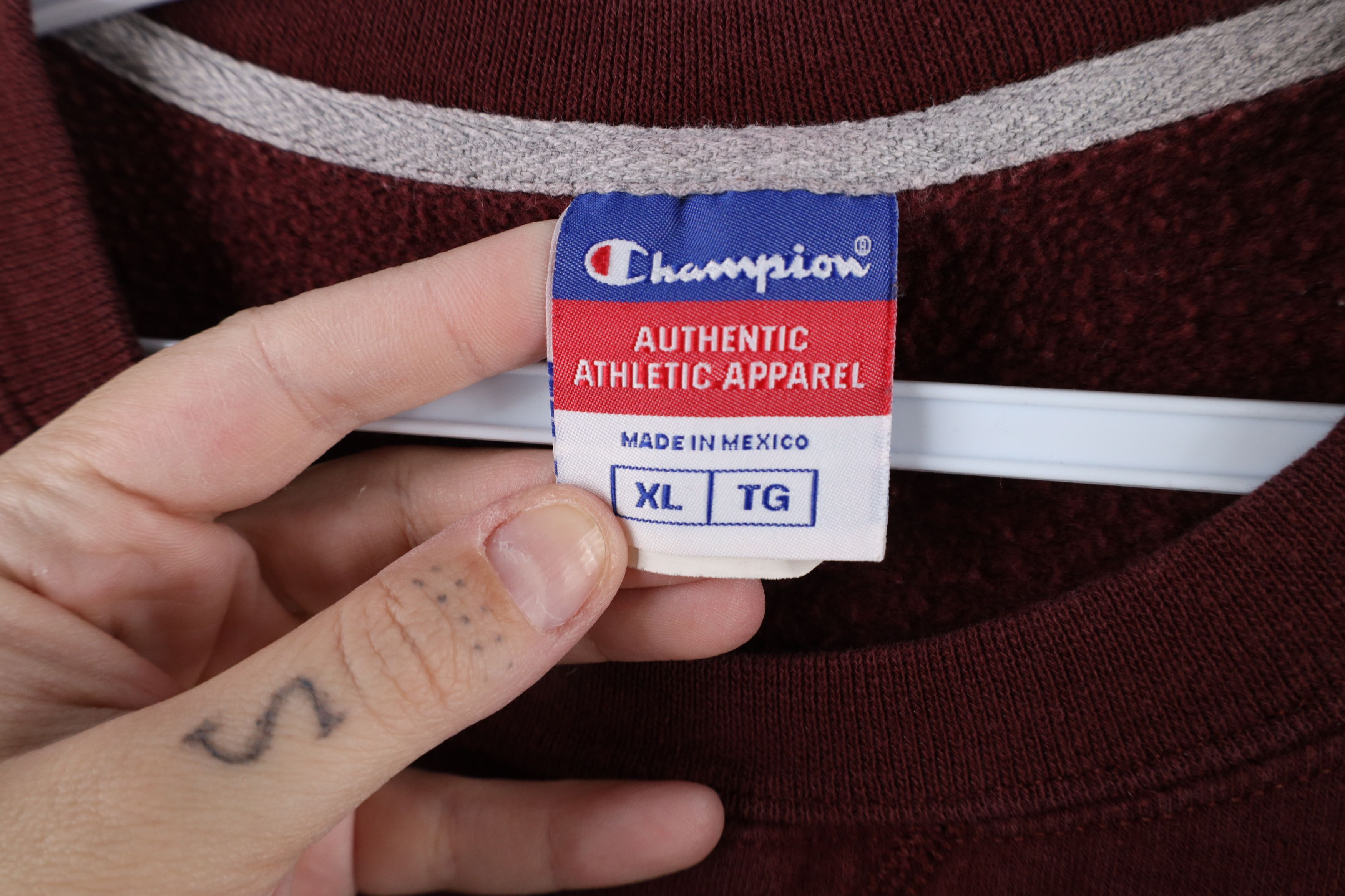 Champion × Vintage Vintage 90s Champion Logo Crewneck Sweatshirt Burgundy Size US XL / EU 56 / 4 - 8 Thumbnail