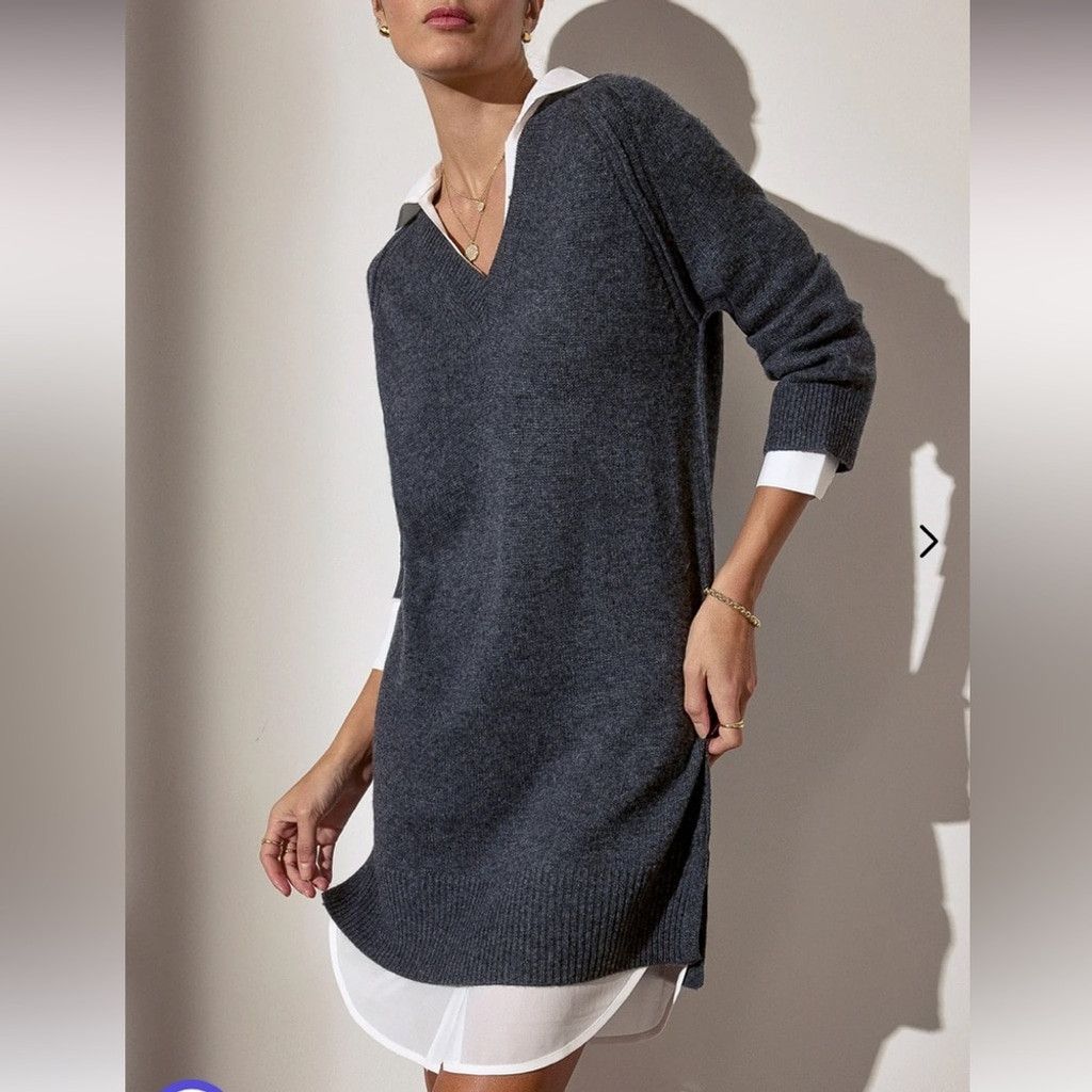 Brochu Walker BROCHU WALKER The Looker V-Neck Grey White Sweater Dress XS Size XS / US 0-2 / IT 36-38 - 1 Thumbnail