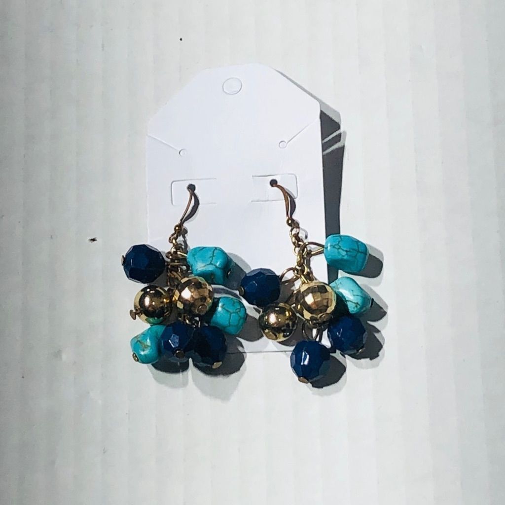 Vintage Pendants Choker Chunky Bib Necklace Turquoise Gold Earrings Size ONE SIZE - 4 Thumbnail