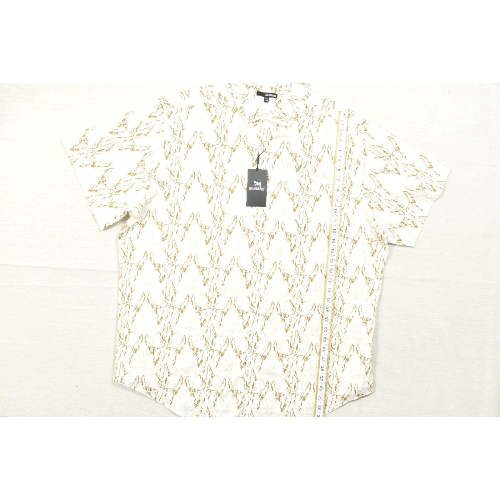 Murano Murano Button-Down Shirt Big 2X B& Tall Men Short Sleeve NWT White Beige Cotton 100% Bull Skull Accent Classic Casual Shirt Size US XXL / EU 58 / 5 - 4 Thumbnail