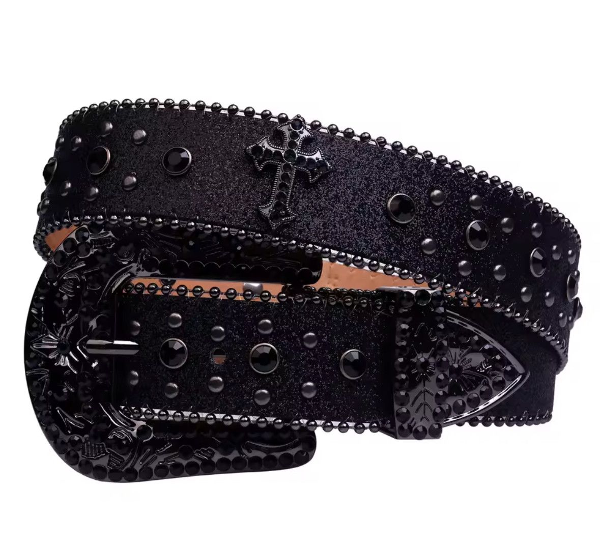 Japanese Brand Unisex Trendy Gothic Punk Cowboy Rhinestone Buckle Belt Size 38 - 1 Thumbnail