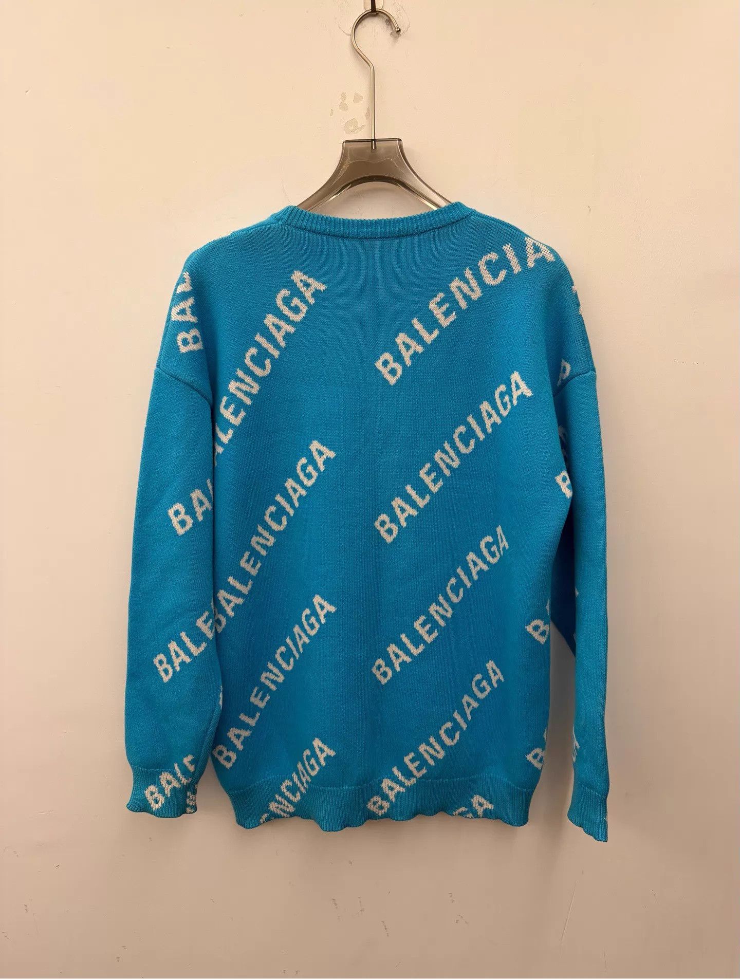 Balenciaga Balenciaga All Over Logo Sky Blue Sweater S Like New Size US S / EU 44-46 / 1 - 4 Thumbnail