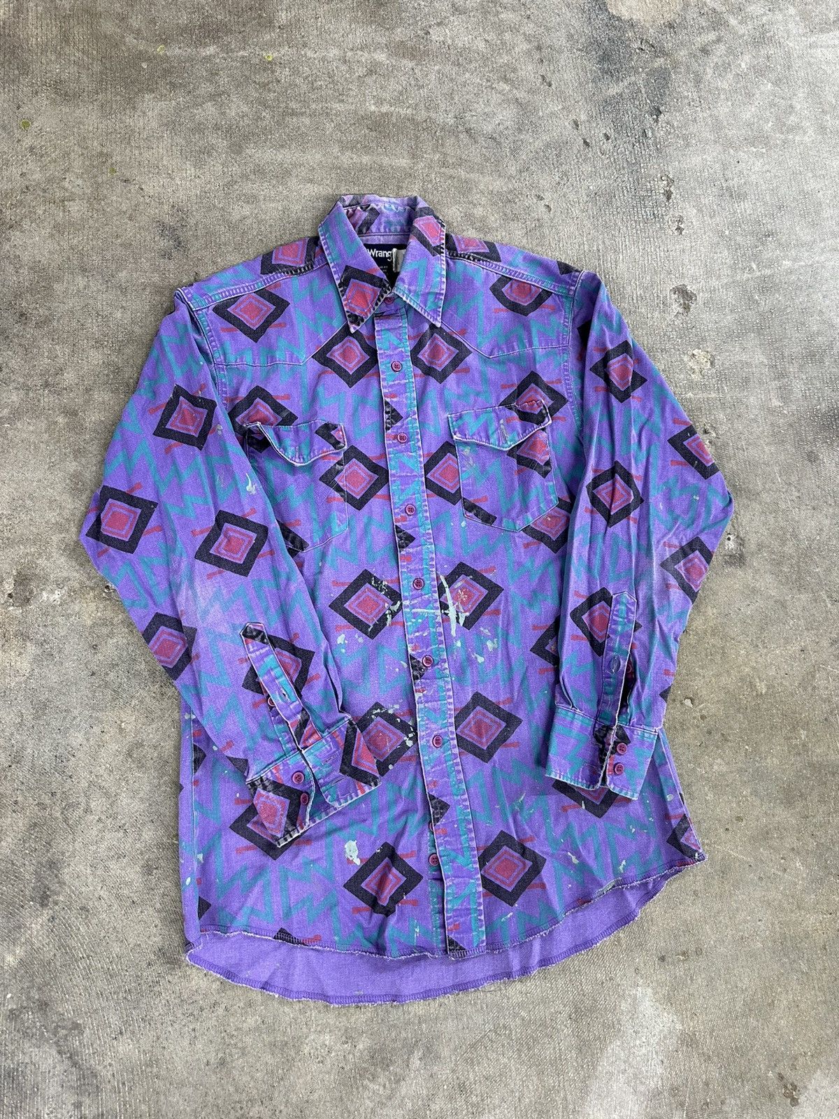 Vintage Vintage 90s Wrangler Brushpopper Painters Button Up Shirt Size US L / EU 52-54 / 3 - 3 Thumbnail
