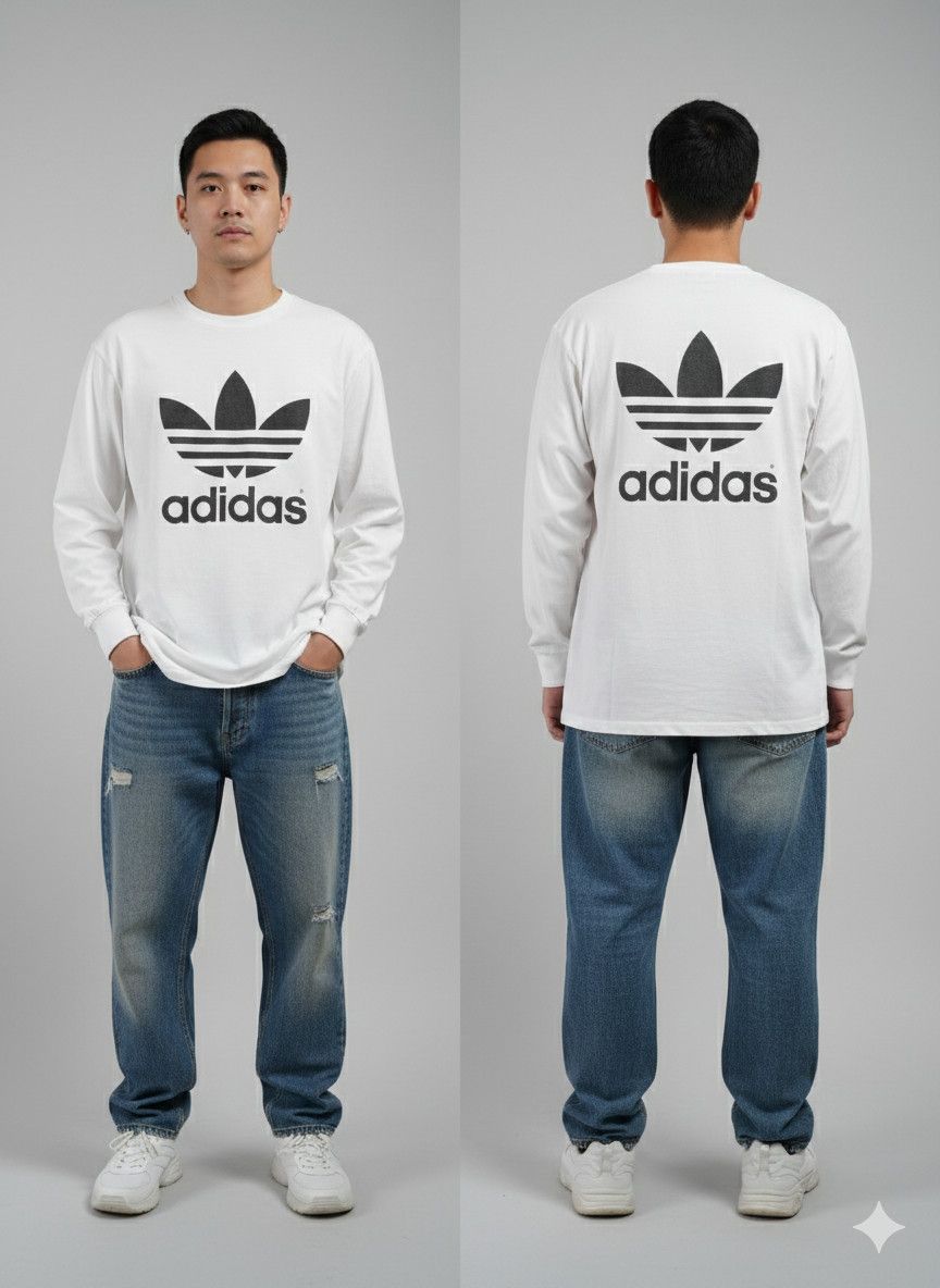 Adidas 💥 90s Adidas Long Sleeve Big Logo Mirror Size US L / EU 52-54 / 3 - 1 Thumbnail