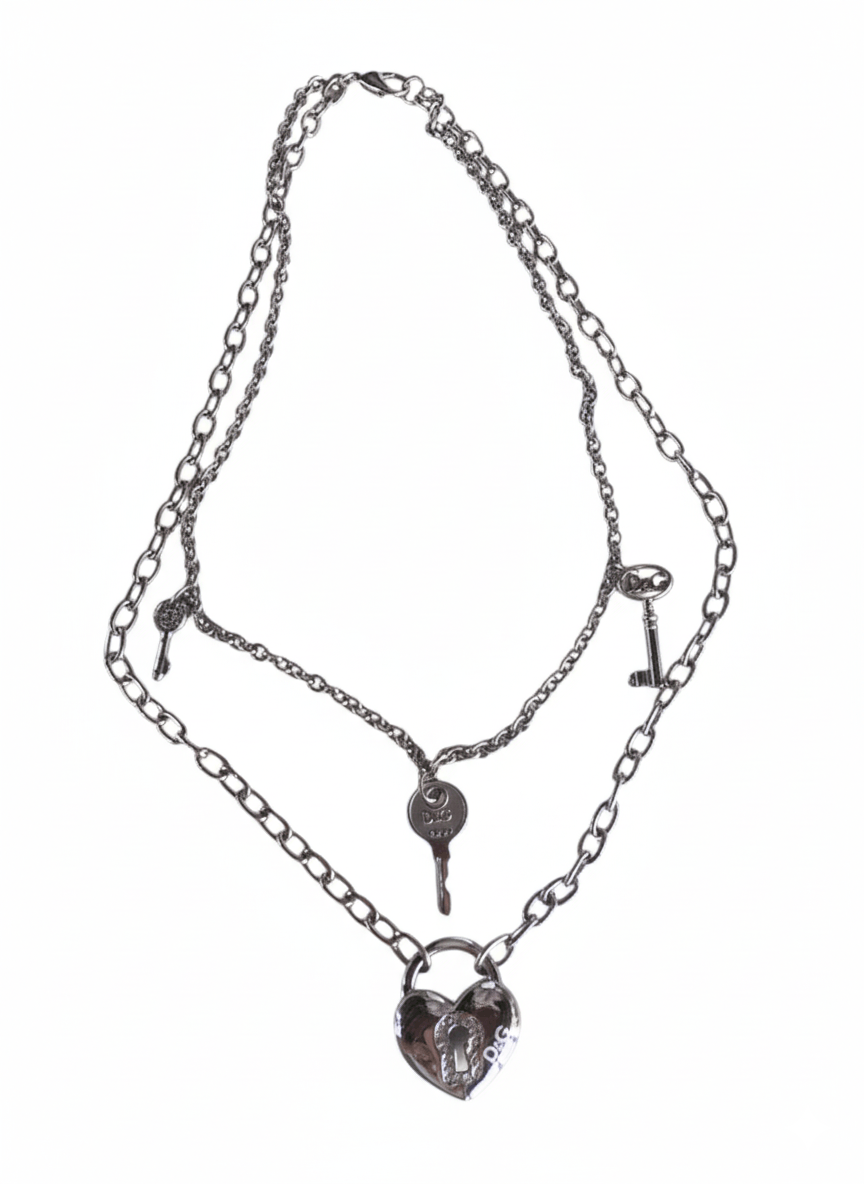 D&G Heart Lock & Key Charm Necklace 2006