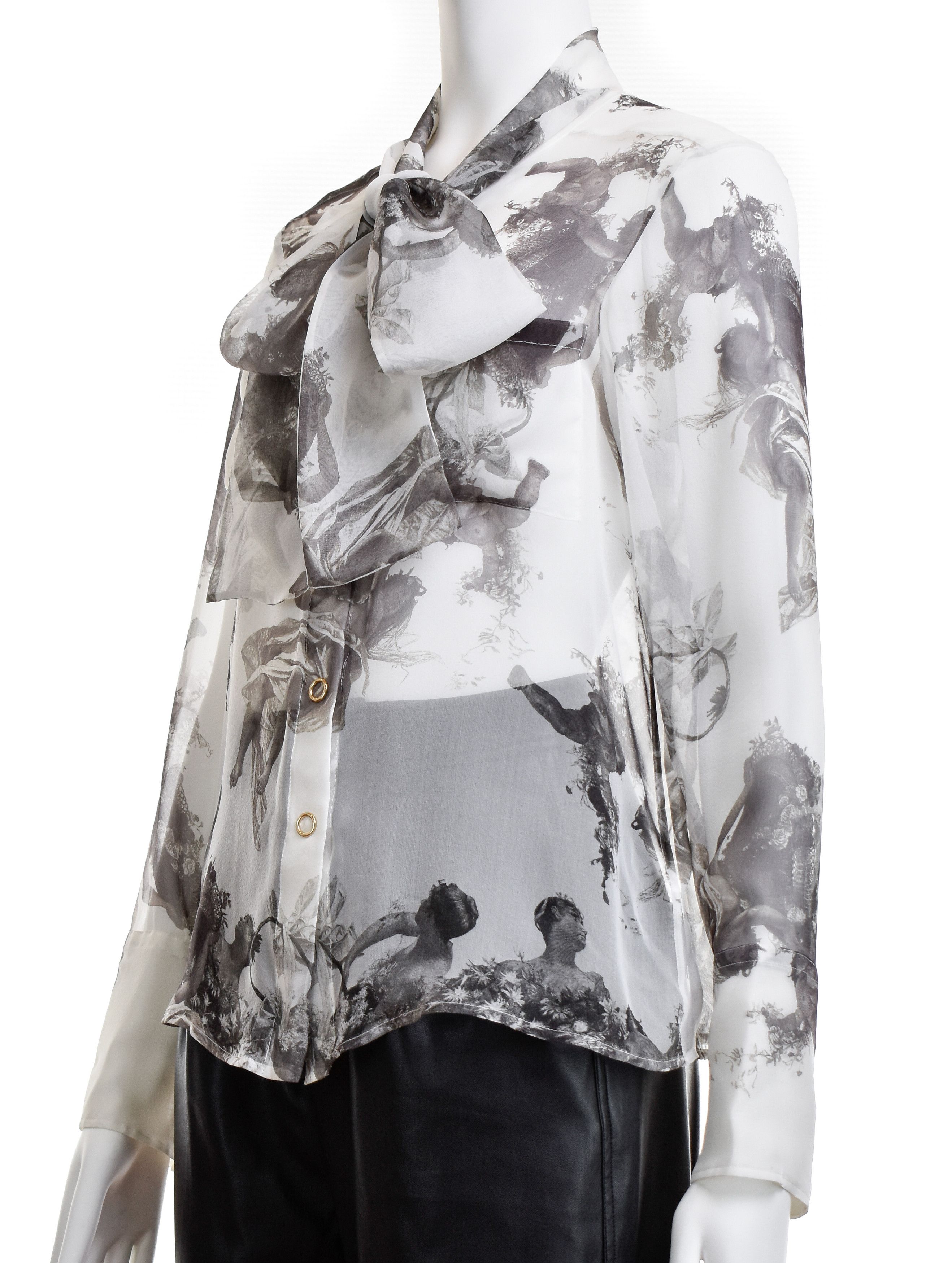 Burberry Silk BURBERRY Sheer Top Shirt Blouse Cupids Print Bow Neck Size S / US 4 / IT 40 - 7 Thumbnail