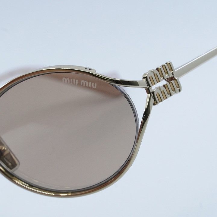 Miu Miu Miu Miu MU52YS ZVN20F Sunglasses Pale Gold Oval Frame, Pink Size ONE SIZE - 6 Thumbnail