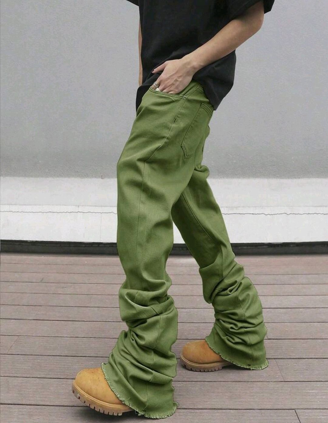 Japanese Brand × Jean Blokecore Moss Solid Color Long Stacking Flared Pleats Size US 30 / EU 46 - 2 Thumbnail