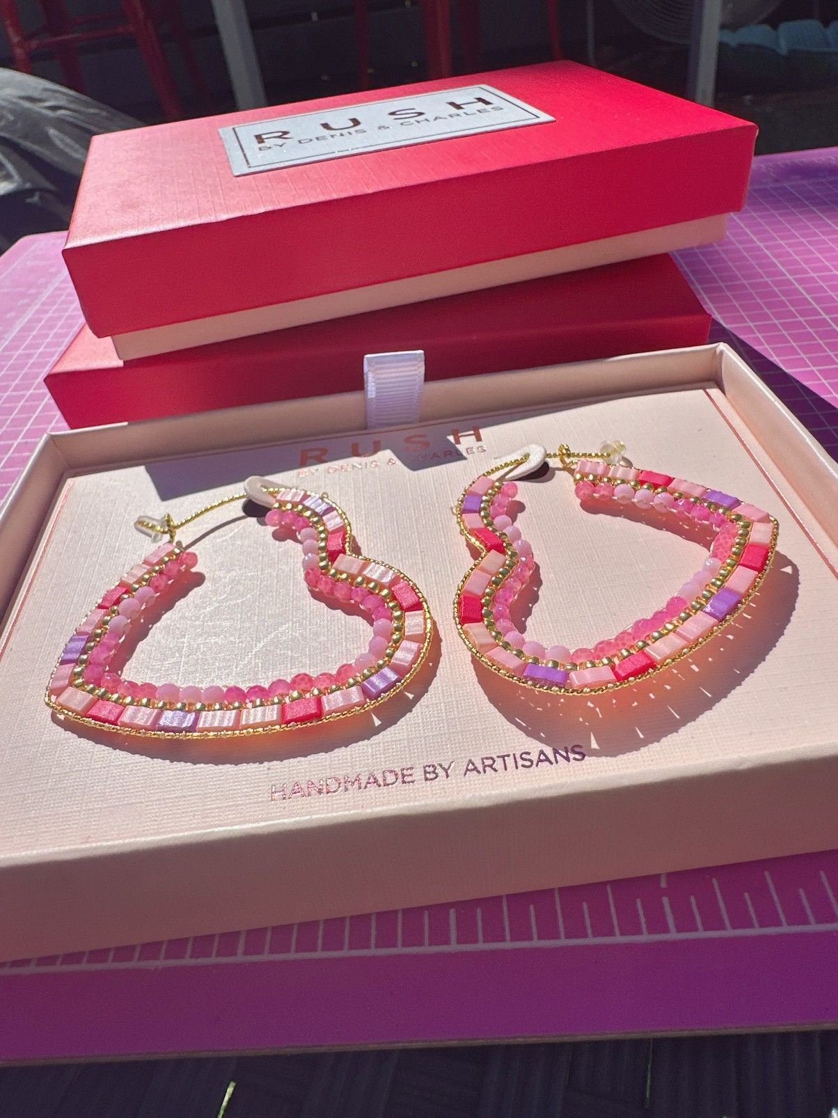 Designer RUSH BY DENIS & CHARLES earrings heart shaped beaded loops Size ONE SIZE - 1 Thumbnail