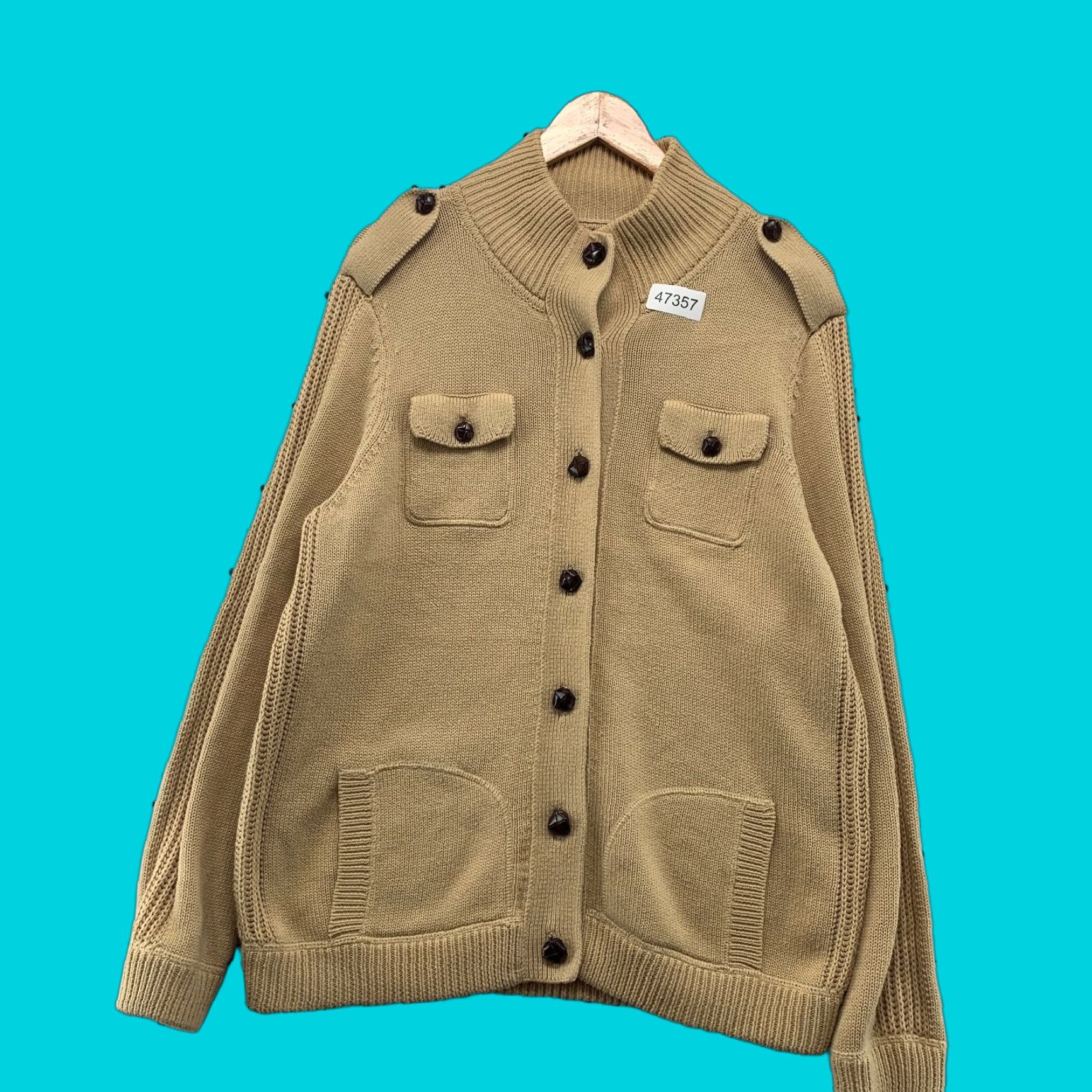 Ralph Lauren Ralph Lauren LRL Military Cardigan Sweater Womens 1X Caramel Knit Leather Button Cardigan Womens 1X Caramel Knit Button Size XL / US 12-14 / IT 48-50 - 1 Thumbnail