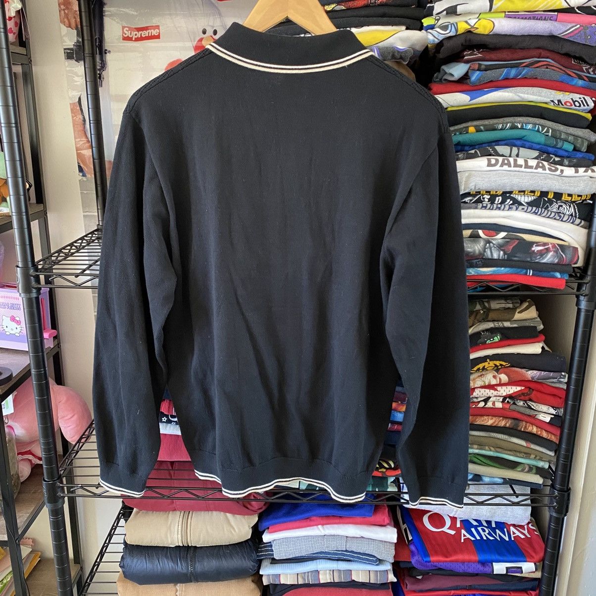 Supreme Supreme Stripe Rib Long Sleeve Knit Polo Black 2019 Size US M / EU 48-50 / 2 - 5 Thumbnail