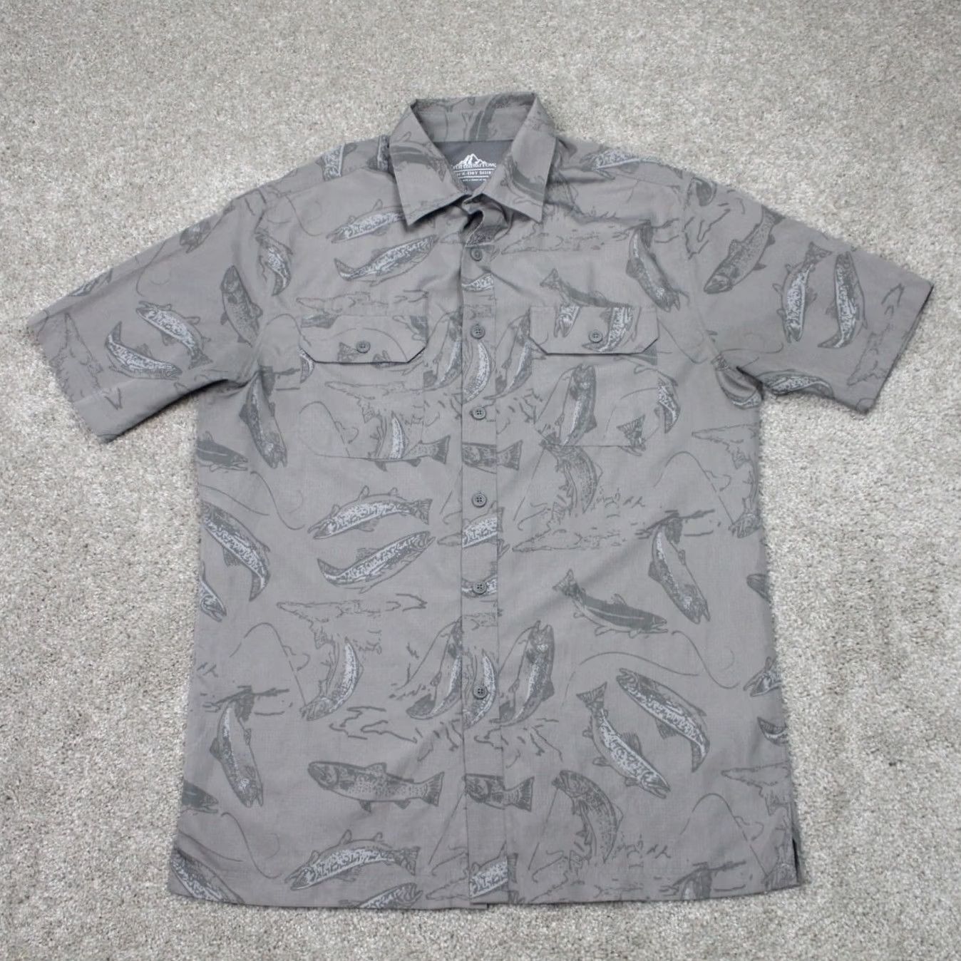 Croft & Barrow Croft & Barrow Quick Dry AOP Shirt Men S Gray Fish All Over Print S/S Button Up Shirt Size US S / EU 44-46 / 1 - 2 Thumbnail