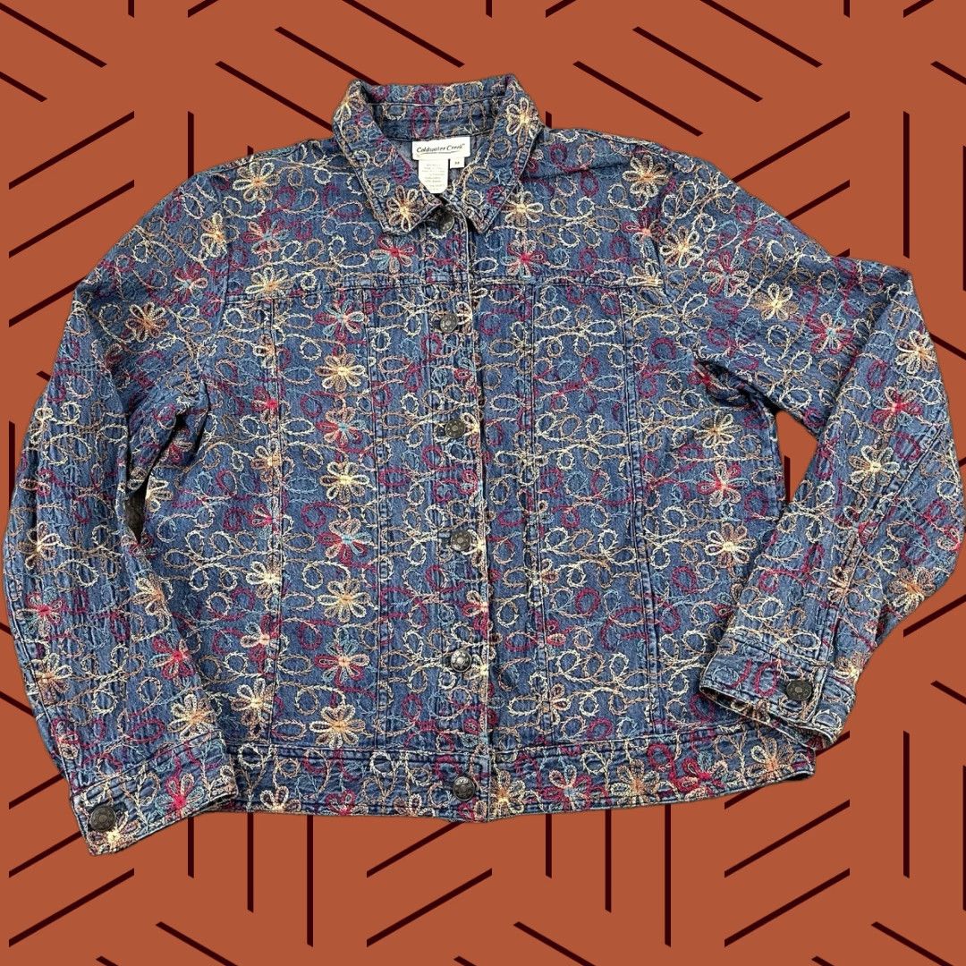 Coldwater Creek COLDWATER CREEK Jacket Womens Medium Blue Denim Floral Embroidered Button Up Size M / US 6-8 / IT 42-44 - 1 Thumbnail