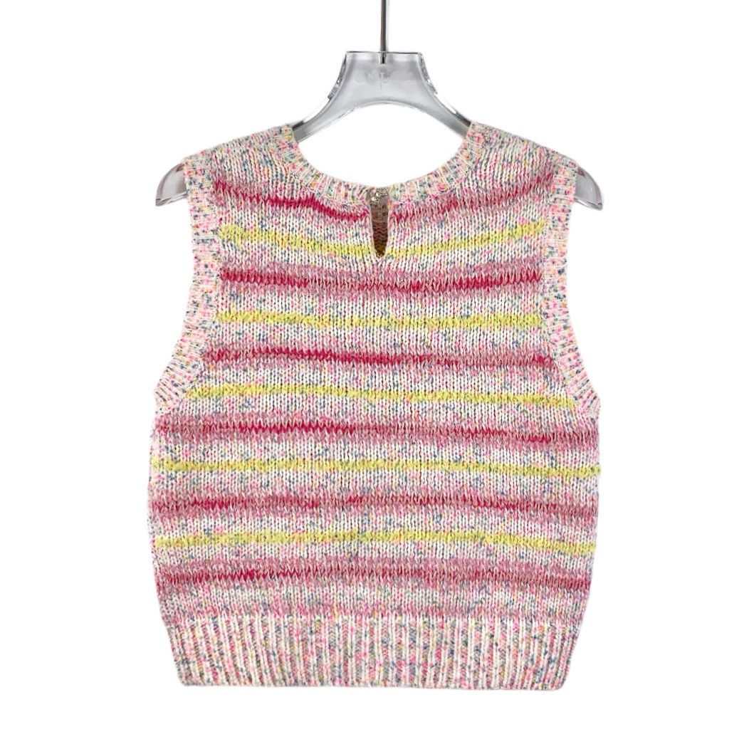 Chanel Chanel 24C Pink Striped Heart Appliqué Cotton Knit Tank Top Size XS / US 0-2 / IT 36-38 - 2 Thumbnail