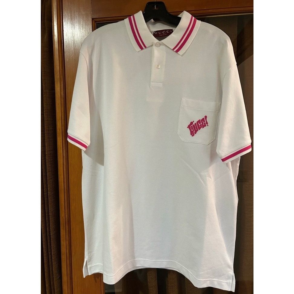 Gucci Men's Gucci polo shirt with pink embroidered logo size XL Size US XL / EU 56 / 4 - 1 Thumbnail