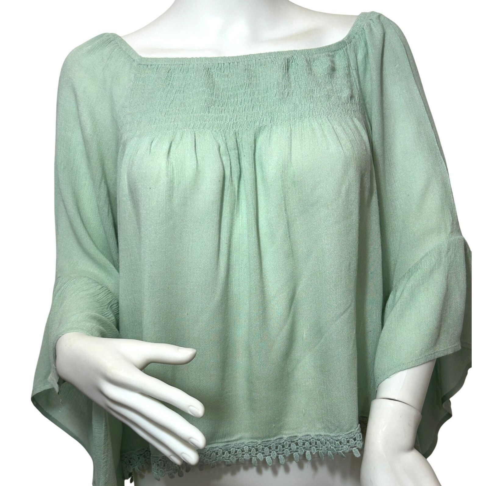 Other Raga Women’s Top Green S Bohemian Cascading Sleeve Smocked B Size S / US 4 / IT 40 - 1 Thumbnail